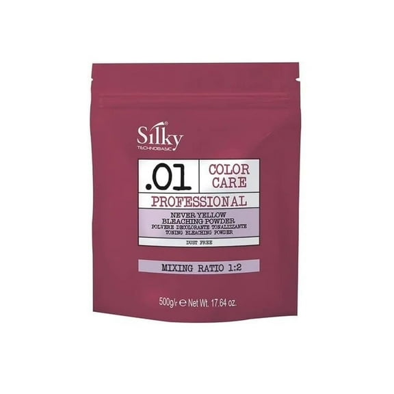 SILKY.01 Never Yellow Hair Bleach Powder - Bleach for Dark Hair with No Yellow Tones for Smooth & Salon-Quality Results - Bleaching Powder with Lightening Formula Safe for All Hair Types - 17.64 oz