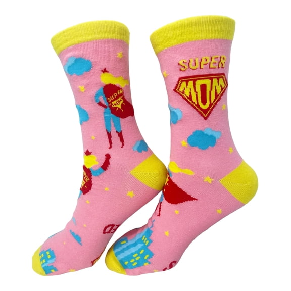 SILLY OBSESSIONS Super Mom Socks for Mom's Birthday, Mother's day. "Super Mom Powered by My Child's Love" Fun Gift Idea.