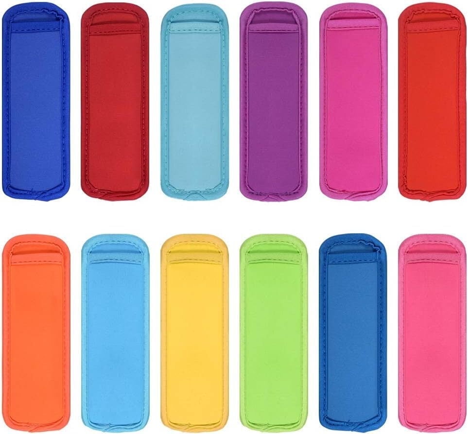 SILOON 12 Pieces Reusable Popsicle Bags Ice Pop Insulator Sleeves Freezer Pop Holders Bags Antifreezing Sleeves,12 Colors