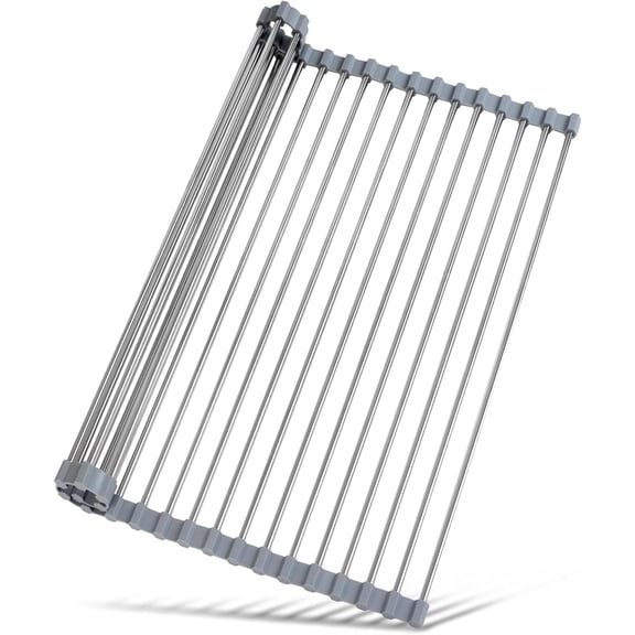 SILOON 17.7 x 13.7 Roll Up Dish Drying Rack, Dish Racks for Kitchen Counte Stainless Steel, Drying Rack Kitchen Foldable Multipurpose, Dish Drainer Sink Accessories