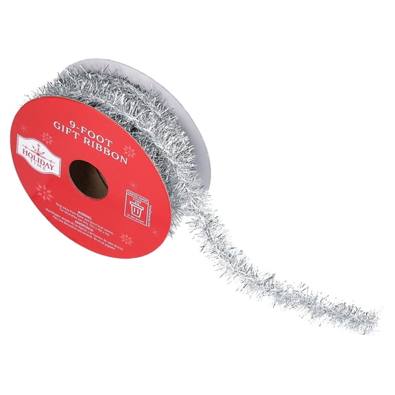 Silver Tinsel Christmas Ribbon, 9', by Holiday Time