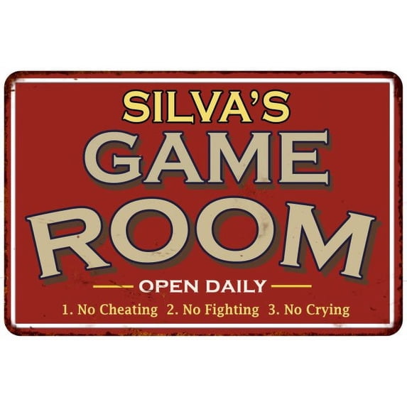 SILVA'S Game Room Sign Vintage Look 12 x 18 Matte Finish Metal 112180001420