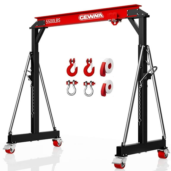 Gewna Adjustable Steel Gantry Crane, 2 Ton/ 5000 lb Capacity, 8.2-12.5ft, Portable Lift Hoist on Wheels with Manual Trolley
