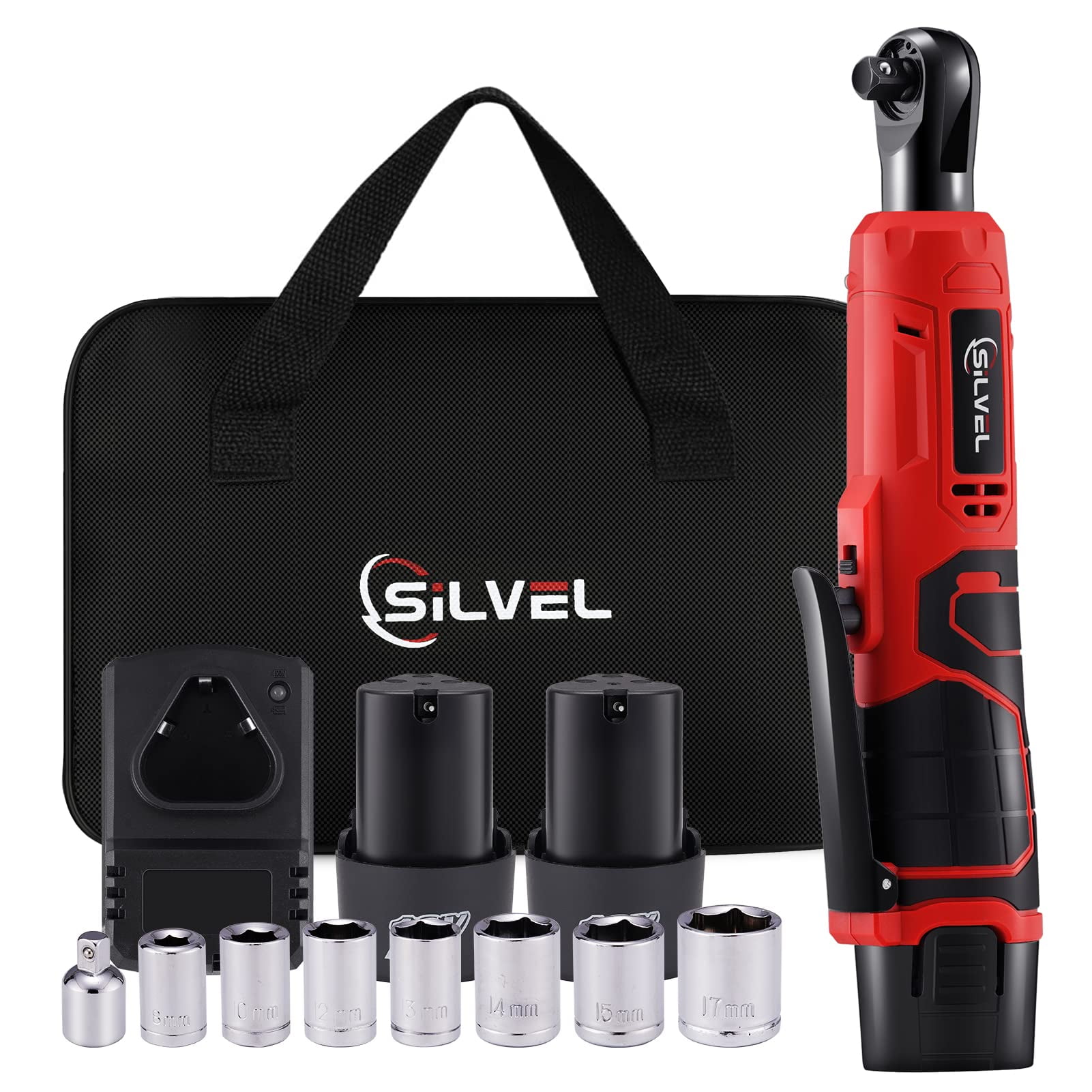 SILVEL 12V Cordless Electric Ratchet Wrench Set, 46 ftlbs, 400 RPM