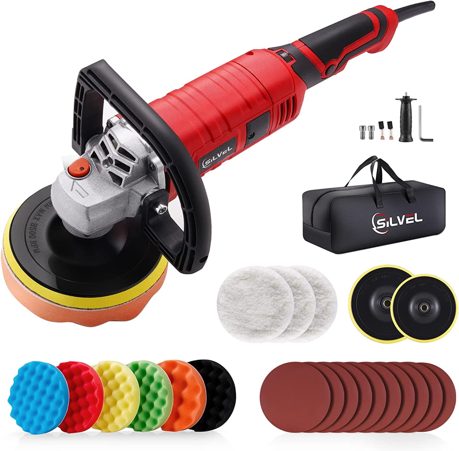 THINKWORK Buffer Polisher,10 Inch Car Polisher Sets with 4 Buffing and  Polishing Bonnets,6 Variable Speed 1500-3600 RPM,Double handle, Ideal for  Car