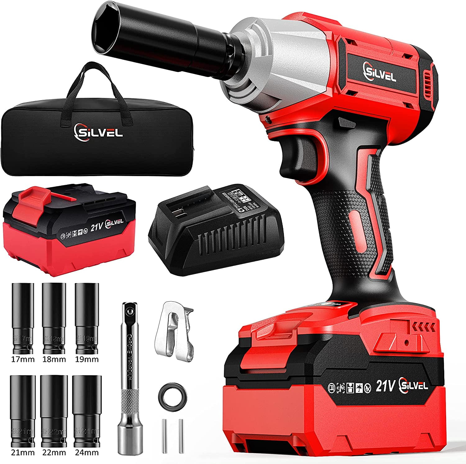SILVEL Impact Wrench, Cordless Impact Wrench 1/2 inch, Brushless 1