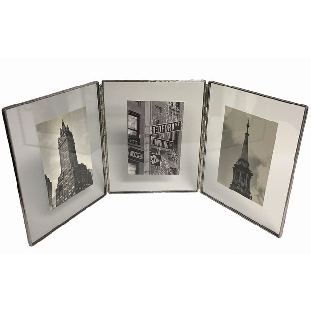 SILVER Clear-Glass Float Frame 5one-half inchx7 4x6 Hinged Triple by ...