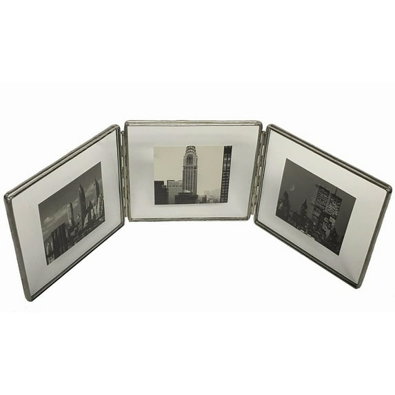 SILVER Clear-Glass Float Frame 5x5 4x4 Hinged Triple by Bedford Downing - 4x4
