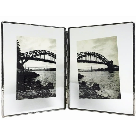 SILVER Clear-Glass Float Frame 7x9 5x7 Hinged Double by Bedford Downing - 5x7