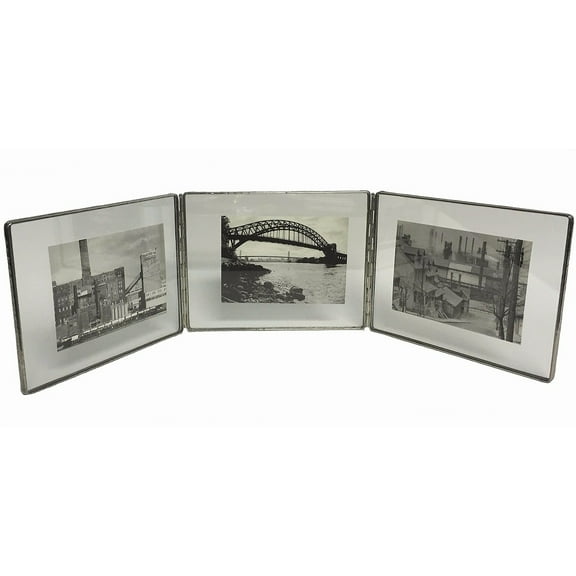 SILVER Clear-Glass Float Frame 9x7 7x5 Horz Hinged Triple by Bedford Downing - 5x7