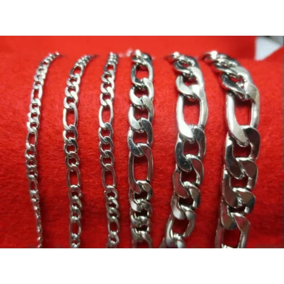 SILVER STAINLESS STEEL FIGARO ROPE 16"-84" MEN/WOMEN 3/4/5/7/9/10/12MM NECKLACE