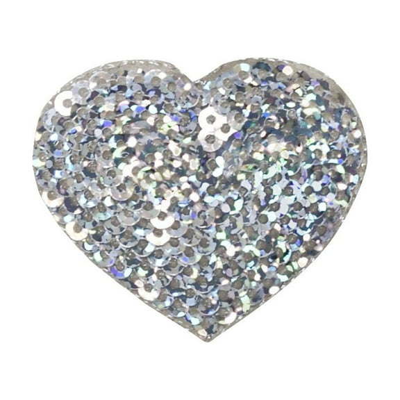 SILVER - Valentine Sequin Heart - Medium - 1.75" - Iron on Embroidered Patch