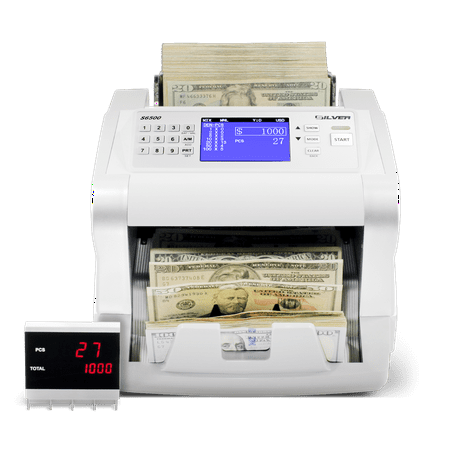 SILVER by AccuBANKER S6500 Bill Counter Machine Mixed Denomination, Records Serial Numbers, 5-Point Counterfeit Detection