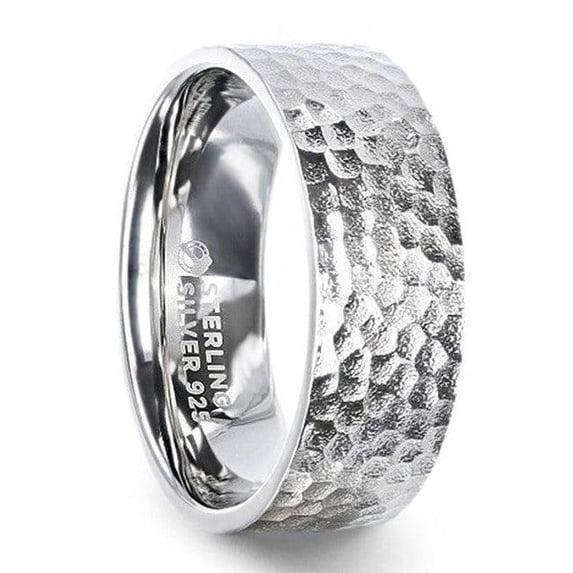 SILVERADO Silver Hammered Finish Flat Style Wedding Band-8mm