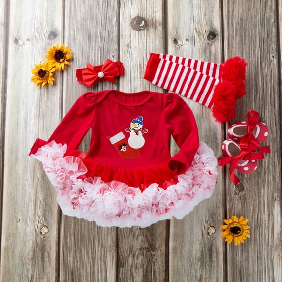 SILVERCELL 0-18M Baby Girls Christmas Outfits Clothes Newborn My First Christmas Romper Tutu Dress Headband Leg Warmer Shoes Xmas Toddler 4Pcs Clothing