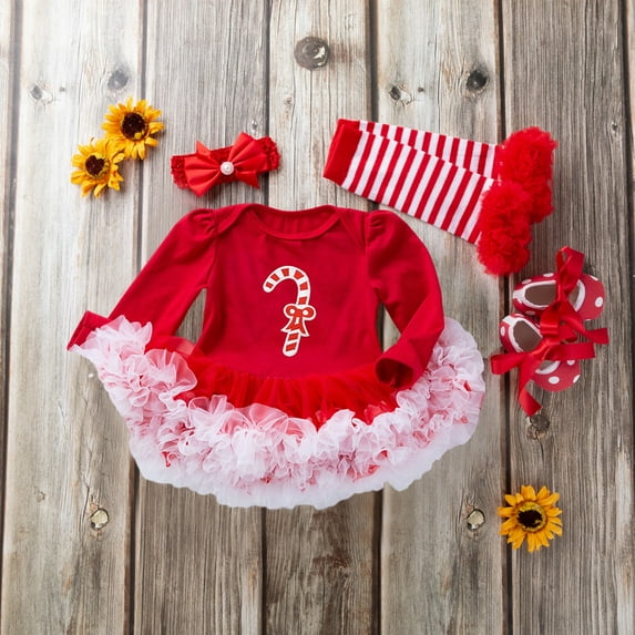 SILVERCELL 0-18M Baby Girls Christmas Outfits Clothes Newborn My First Christmas Romper Tutu Dress Headband Leg Warmer Shoes Xmas Toddler 4Pcs Clothing