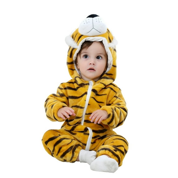 SILVERCELL 0-3T Baby Boys Girls Cartoon Flannel Hooded Bodysuit Playsuit One-Piece Romper Jumpsuit Homewear Outfits