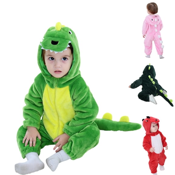 SILVERCELL 0-5T Toddler Baby Girl Boy Flannel Hooded Bodysuit Playsuit Cartoon One-Piece Romper Outfits Gift, Green