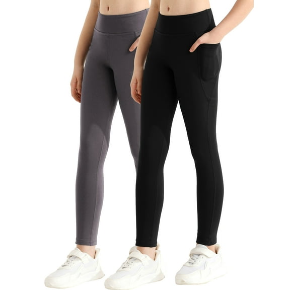 SILVERCELL 1/2/3 Pack Little Girls Athletic Leggings, Teens Big Girl Running Dance Yoga Pants Tights with Pockets, Size 4-15 Years