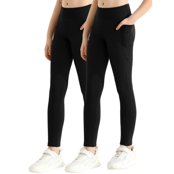 SILVERCELL 1/2/3 Pack Little Girls Athletic Leggings, Teens Big Girl Running Dance Yoga Pants Tights with Pockets, Size 4-15 Years