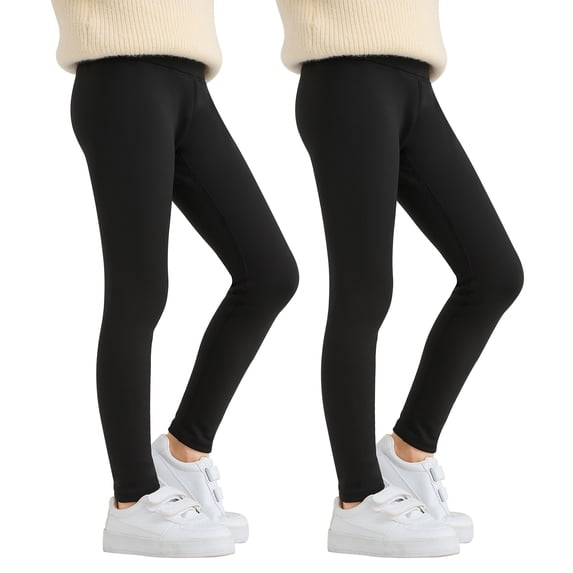 SILVERCELL 1/2 Pack Girls Winter Warm Thicken Fleece Lining Leggings Running Dance Yoga Athletic Leggings Tights Pants, Size 4-12 Years