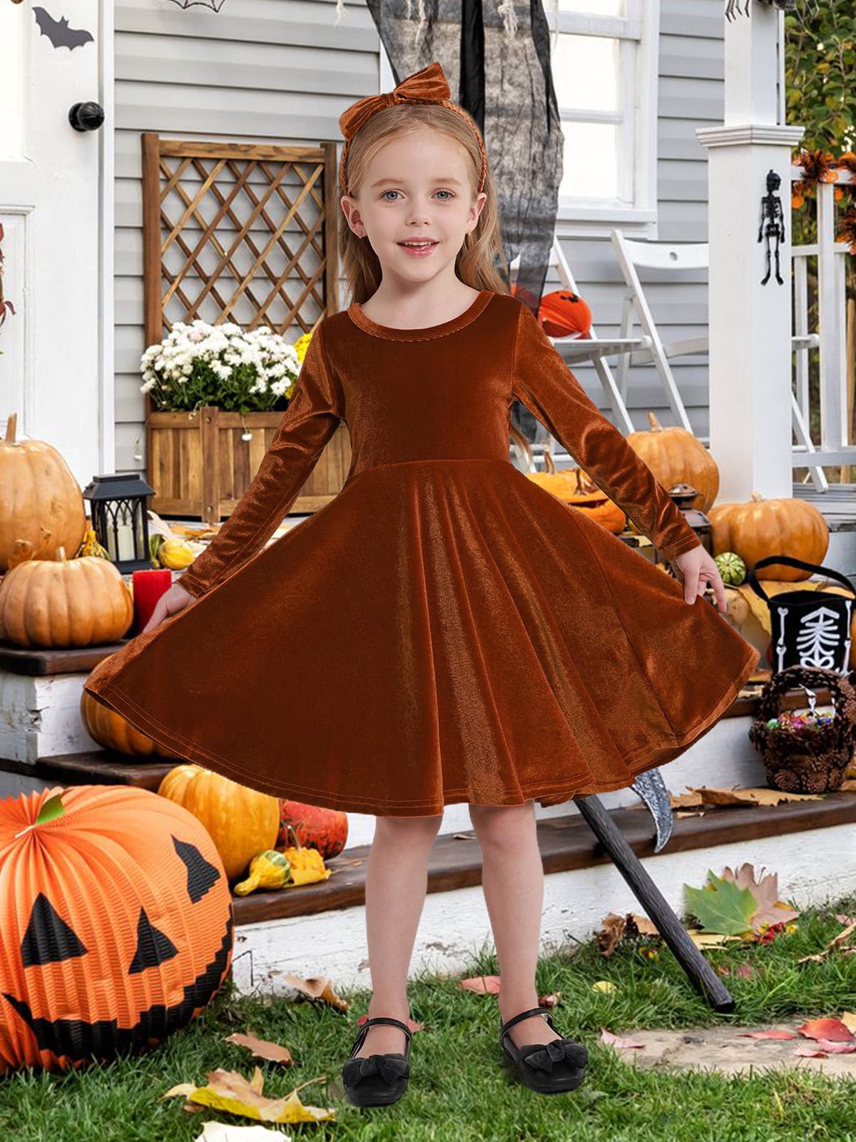 princess polly baby blue dress SILVERCELL 1-9T Toddler Girls Christmas Velvet Twirl Dresses + Headband,  Little Girl Casual Long Sleeve Swing A-Line Skater Party Dress, 1-9 Years,  Dark Caramel