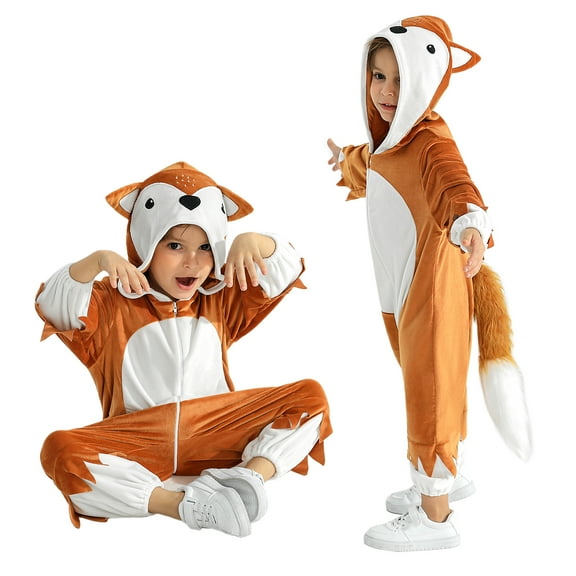Hotiary 1-4T Toddler Kids Halloween Hooded Jumpsuits Fox Costume Girls Boys Animal Cosplay Party Zipper Romper