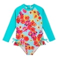 thumbnail image 1 of SILVERCELL 12M-5T Toddler Girls One-piece Swimsuits Rash Guards Kids Long Sleeve Ruffled Zipper Bathing Suit Beach Swimwear, 1 of 4
