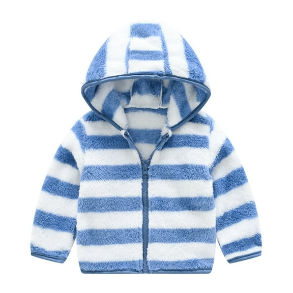 SILVERCELL 12M-7T Kids Boys Girs Winter Warm Fleece Hooded Jacket Striped Sweatshirts Tops Toddlers Cozy Soft Zipper Hoodie Sweatshirt Coat Outwear