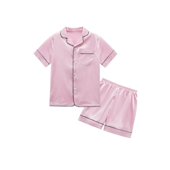 SILVERCELL 13-16Y Unisex Big Girls Boys 2Pcs Satin Silk Pajamas Set Cute Print Short Sleeve Sleepwear Button-Down PJs Sets Nightwear Loungewear Gifts For Teens Youngster