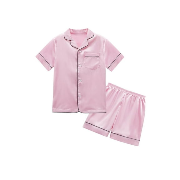 SILVERCELL 13-16Y Unisex Big Girls Boys 2Pcs Satin Silk Pajamas Set Cute Print Short Sleeve Sleepwear Button-Down PJs Sets Nightwear Loungewear Gifts For Teens Youngster