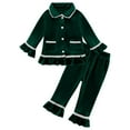 thumbnail image 1 of SILVERCELL 18M-5T Toddler Solid Color Ruffle Pajamas Outfit Girls Long Sleeve Button Down Shirt Top and Pants 2Piece Set, 1 of 14