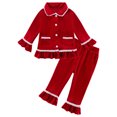 thumbnail image 1 of SILVERCELL 18M-5T Toddler Solid Color Ruffle Pajamas Outfit Girls Long Sleeve Button Down Shirt Top and Pants 2Piece Set, 1 of 14