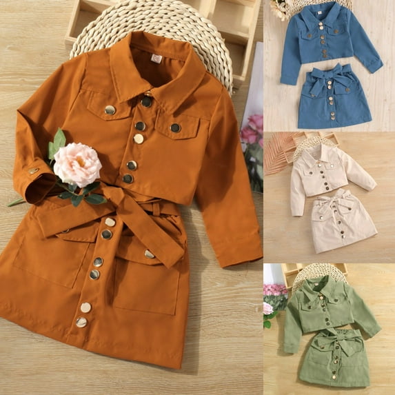 SILVERCELL 18M-6T Toddler Girls 2 Pieces Skirt Outfits Button Front Long Sleeve Jacket Top + Skirt Set, Brown