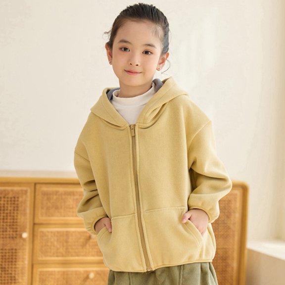 SILVERCELL 2-15Y Girls Boys Casual Warm Fleece Hooded Jackets Coat With Pockets Kids Solid Color Zipper Windbreaker Hoodie Coats Outwear
