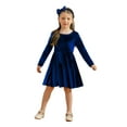 thumbnail image 1 of SILVERCELL 2-7T Toddler Girls Christmas Velvet Twirl Dresses + Headband, Little Girl Casual Long Sleeve Swing A-Line Skater Party Dress, 2-7 Years, Blue, 1 of 8