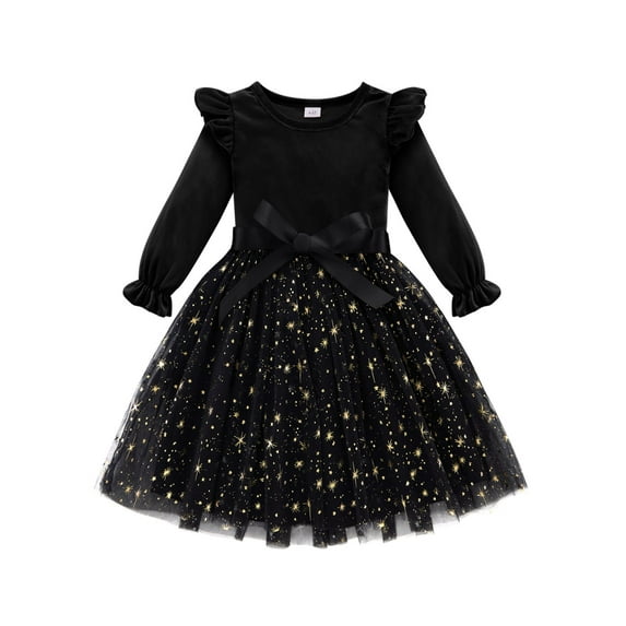 SILVERCELL 2-7T Toddler Girls Christmas Velvet Twirl Tutu Dresses, Little Girl Casual Ruffled Sleeve Swing A-Line Skater Party Dress, 2-7 Years