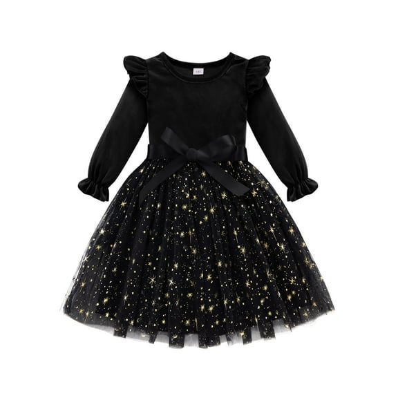 SILVERCELL 2-7T Toddler Girls Christmas Velvet Twirl Tutu Dresses, Little Girl Casual Ruffled Sleeve Swing A-Line Skater Party Dress, 2-7 Years