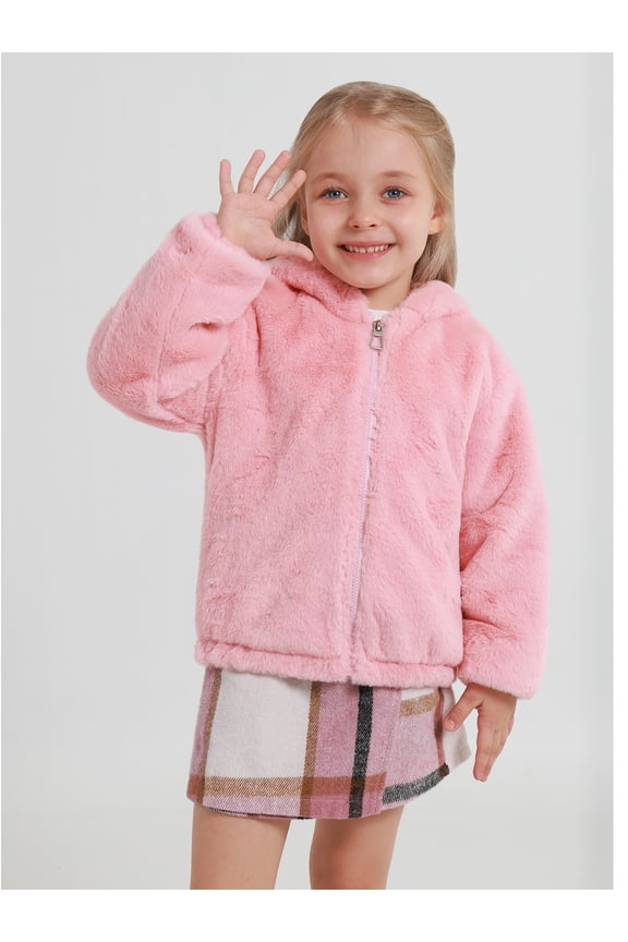 2-9T Girls Winter Warm Fleece Hooded Jacket Coat Toddler Girl Casual Leopard Pattern Zipper Coats Outwear