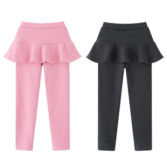 SILVERCELL 2 Pack Girls Leggings with Ruffle Tutu Skirt Winter Warm Fleece Lined Thick Pantskirt Toddler Stretchy Tights