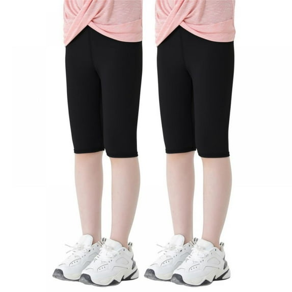 SILVERCELL 2 Pack Leggings for Girls Soft Comfortable Leggings for Kids Knee Length Girls Solid Leggings 4-13 Years