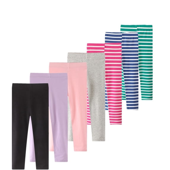 SILVERCELL 2 Pack Toddler Girls Casual Candy Color Leggings Solid/Striped Stretch Tights Skinny Pants, 2-7 Years