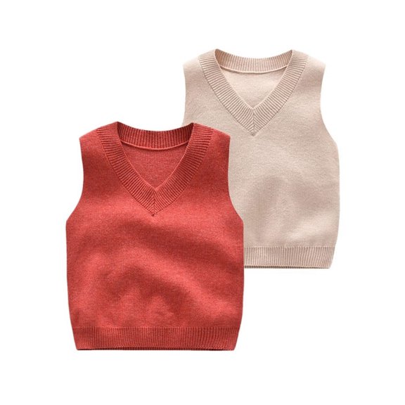 SILVERCELL 2 Packs Toddler Baby Boys Girls V Neck Sweater Vests Kids Sleeveless Knitted Vest Pullover Tops 0-5T