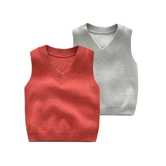 SILVERCELL 2 Packs Toddler Baby Boys Girls V Neck Sweater Vests Kids Sleeveless Knitted Vest Pullover Tops 0-5T