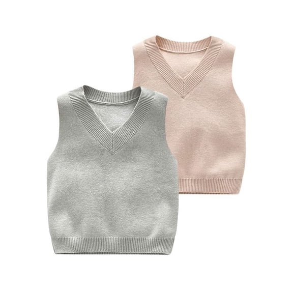 SILVERCELL 2 Packs Toddler Baby Boys Girls V Neck Sweater Vests Kids Sleeveless Knitted Vest Pullover Tops 0-5T