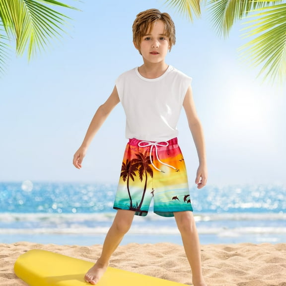 SILVERCELL 2 in 1 Big Boys Swim Trunks With Liner, Teens Boy Drawstring Boardshorts Beach Shorts Swim Shorts Swimwear, 5-16 Years Old