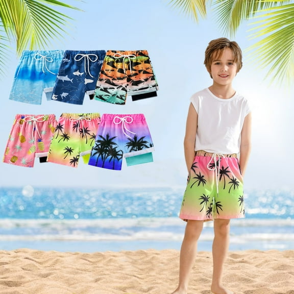 SILVERCELL 2 in 1 Big Boys Swim Trunks With Liner, Teens Boy Drawstring Boardshorts Beach Shorts Swim Shorts Swimwear, 5-16 Years Old