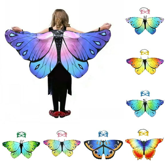 SILVERCELL 2Pcs Halloween Fairy Butterfly Costumes for Toddler Kids Dress-up Cape + Mask Party Favors Gifts For Girls Boys 3-8 Years