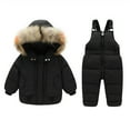 thumbnail image 1 of SILVERCELL 2Pcs Toddler Boys Girls Winter Snowsuit Hooded Down Jacket Coat + Snow Bib Pants Kids Windproof Skiing Suit Snow Clothes 1-6T, 1 of 6