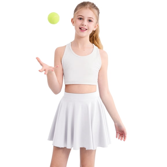SILVERCELL 3-16Y Teens Girls Casual Mini Skirts with Liner, Kids Athletic Solid Culottes Pleated Skater Skirt Skorts